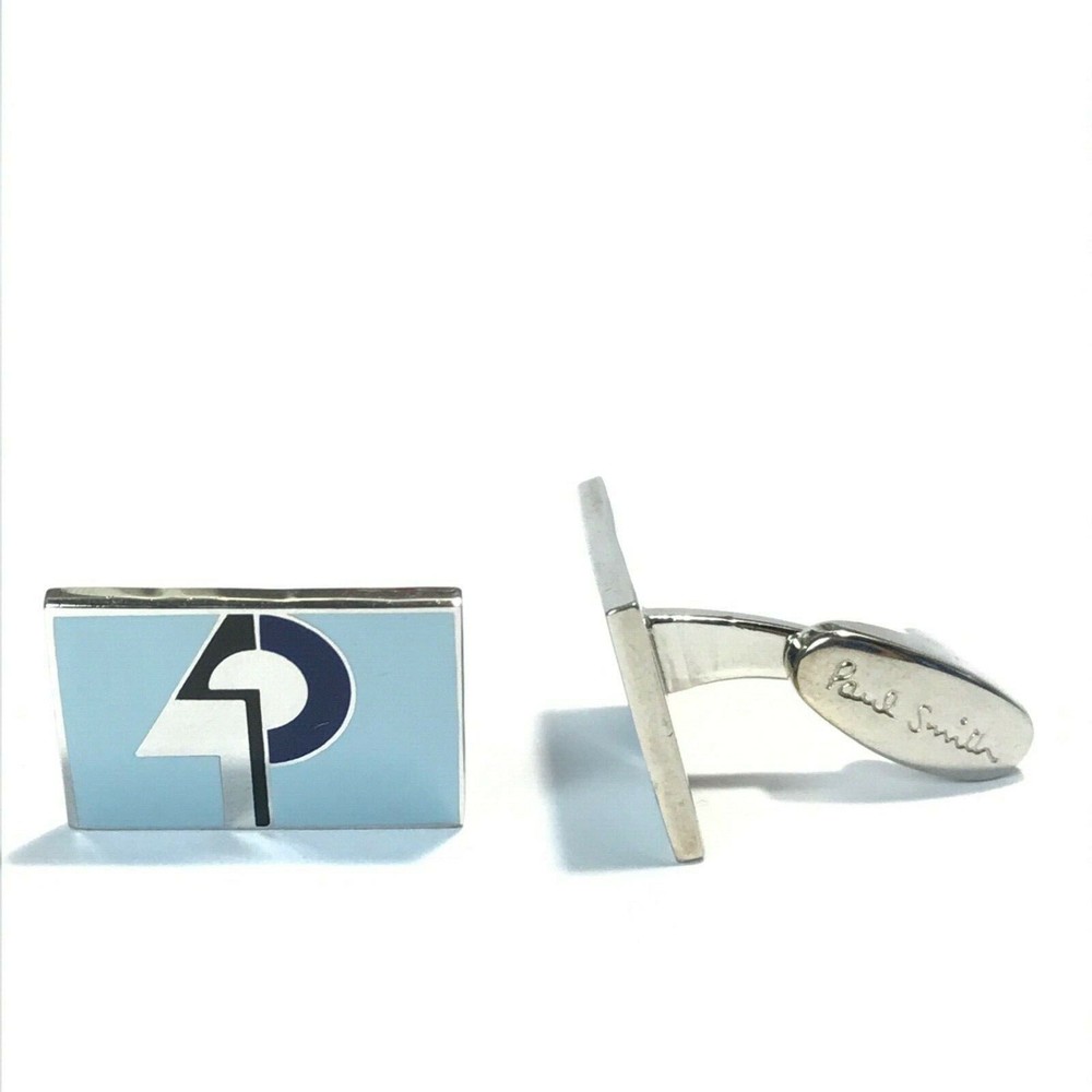 Paul Smith Blue Silver Tone Rectangular P Design Cufflinks Designer Cuff Links